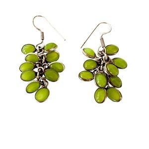 Grapevine Cluster Avocado Green Lucite Pierced Fish Hook Drop Earrings